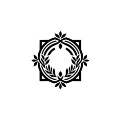Fototapeta premium Minimalist Floral Emblem: Geometric Black and White Design for Branding