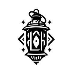Monochrome Islamic Lantern Icon, Geometric Design, Minimalist, Ramadan