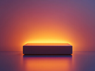 Sleek podium display with warm glow, perfect for showcasing products elegantly