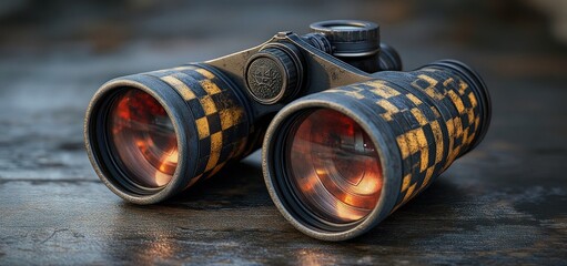 Vintage Binoculars: A Close-Up of Checkered Optics