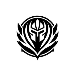 Abstract Spartan Helmet Logo with Leaf Elements - Minimalist Design