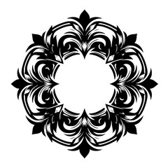 Intricate Floral Wreath Ornament in Black and White