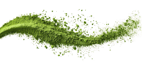 Vibrant Green Matcha Powder Swirl on Black Background for Culinary and Health Uses on transparent background