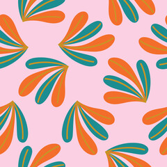 Retro Abstract Seamless Pattern with Colorful Petal Shapes on Pink Background