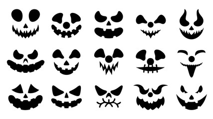  Set of Halloween scary pumpkins cut