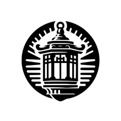 Japanese Pagoda Silhouette, Zen Symbol, Black & White Design