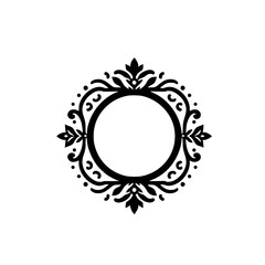 Ornate Black Round Frame on White Background