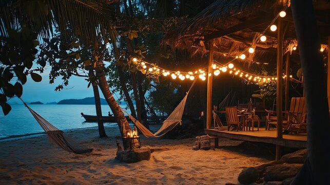 Relaxing evening at a beachside retreat island location scenic image tranquil environment serene viewpoint