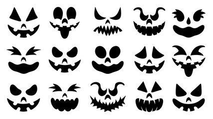 Naklejka premium Set of Halloween scary pumpkins cut