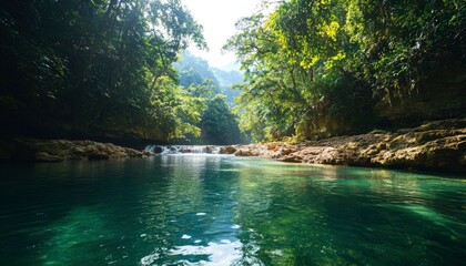 Fototapeta premium Crystal clear river in lush jungle