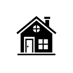 Minimalist Black and White House Icon on White Background
