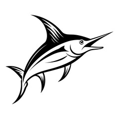 Marlin fish vector illustration for fishing logo design and ocean wildlife art, sea animal drawing, icon isolated on transparent background