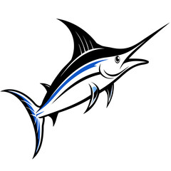 Marlin fish vector illustration for sport fishing logo design and ocean wildlife art projects very detailed isolated on transparent background