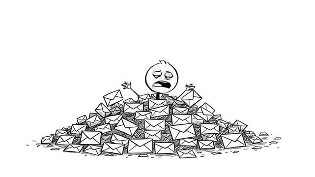 Overwhelmed by Emails: A Stick Figure's Struggle with Inbox Overload