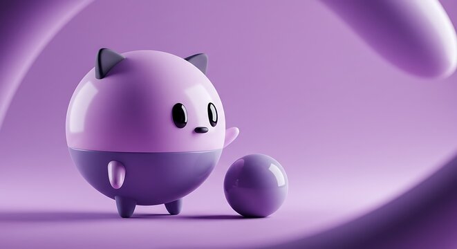 3d cute cartoon illustration, vivid fractal art puter image in soft lavender tones, subject on the right with ample copy space on the left for a technological background photo.