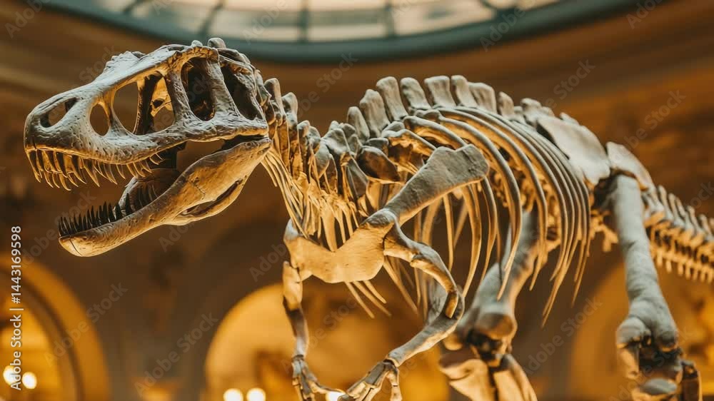 Poster A prehistoric T-Rex skeleton displayed in a museum setting.