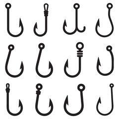 Fishing hook icon vector set. Fishing illustration sign collection. fish symbol or logo. Vector Black silhouettes. with white background
