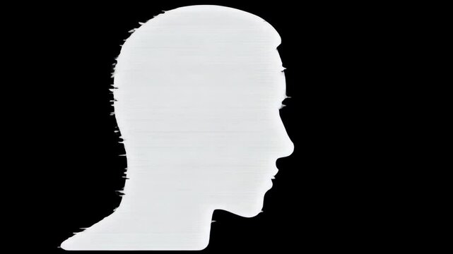 Silhouette of a human head in profile view on a black background.
