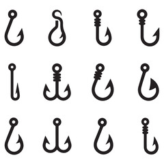 Fishing hook icon vector set. Fishing illustration sign collection. fish symbol or logo. Vector Black silhouettes. with white background