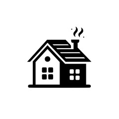 Modern Black and White House Icon with Smoke, Minimalist Vector