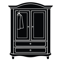 wardrobe silhouette vector illustration, vector sketch illustration of the silhouette of a Jepara teak wood door design full of classic vintage carvings, Monochromatic illustration of a wardrobe close