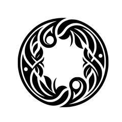 Fototapeta premium Black & White Ornamental Circle: Elegant Floral Design, Isolated