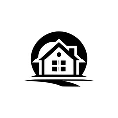 Minimalist Black and White House Logo, Real Estate Concept