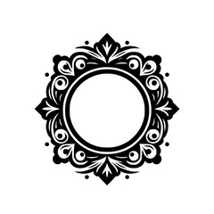 Elegant Black & White Ornament Frame, Circle Center, Decorative Vector Design