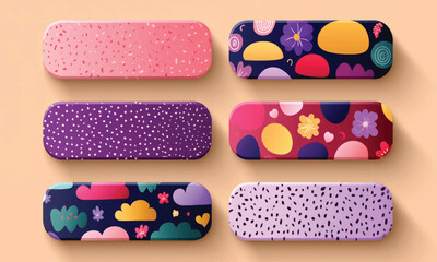 Isolated colorful medicine pills and fashion buttons are objects with a blue design banner for health care
