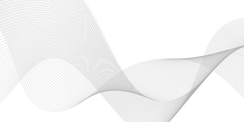 Abstract wavy white and grey curved lines on transparent background. Frequency sound wave lines and technology background, Design for brochure, flyer, banner, template, business wave lines background.