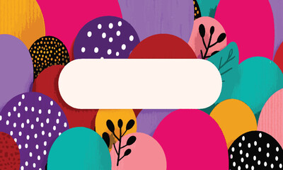 Colorful easter eggs and a card with eggs form a fun vector illustration for a spring holiday decoration