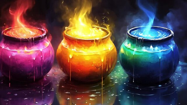 Three Magical Cauldrons: A Fantasy Art
