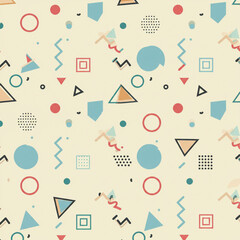 Soft Pastel Geometric Shapes: Memphis Style Pattern on Cream Background