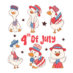 Cute patriotic goose in 4th of July elements 