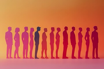 Pink ombre silhouettes individuals standing together aligned support