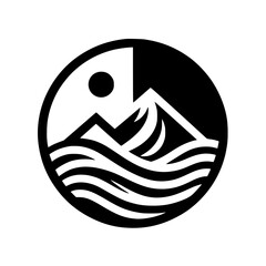 Mountain & Ocean Logo - Black & White Circle Emblem