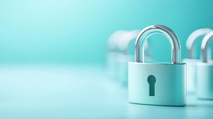 Enhanced security, three padlocks on vibrant blue background symbolizing protection