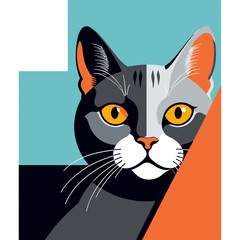 Obraz premium Modern Cat Portrait with Geometric Shapes_Abstract Cat Art_Colorful Feline Design_Unique Cat Illustration_Eye Catching Animal Artwork_Creative Pet Graphic_Contemporary Cat Image