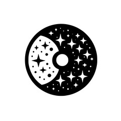 Yin Yang Cosmos: Black and White Celestial Illustration