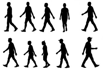 Fototapeta premium Walking figures silhouette isolate on white background
