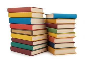 Stacks of colorful books isolated on white background