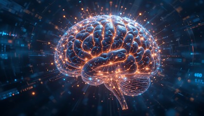 Digital Brain with Glowing Connections in Futuristic Design