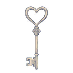 Vintage Heart Key – Hand-Drawn Romantic Skeleton Key Illustration