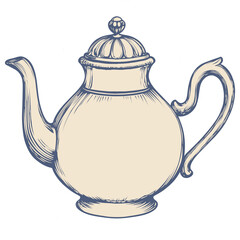 Vintage Teapot Illustration – Hand Drawn Engraved Style Teapot Clipart