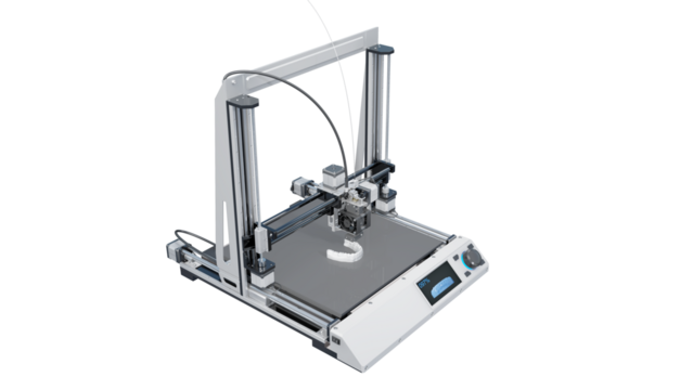 3D printing creates a jaw with teeth with unprecedented precision. The future of modern dentistry. Isolated on a transparent background. 3D illustration.