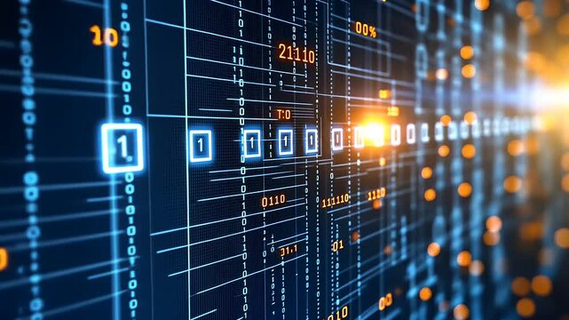 Digital binary code stream flowing. Futuristic data technology