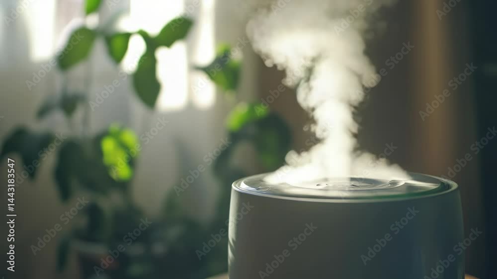 Poster A close-up view of a humidifier on a table, used to add moisture to the air.