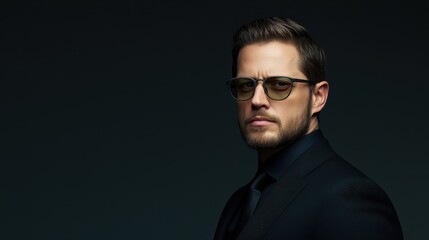 Obraz premium Confident man in stylish suit and sunglasses, a portrait of modern professionalism