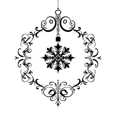 Elegant Black & White Ornament: Christmas Snowflake & Scrollwork