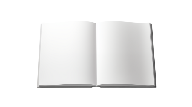 Open book with blank pages ready for writing or drawing on pages isolated on transparent background	